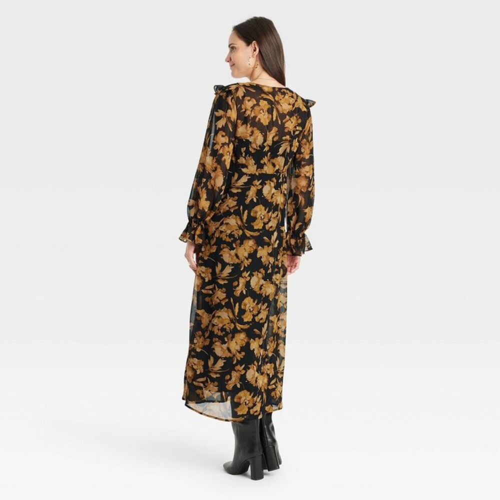 A New Day - Women's Long Sleeve Sheer Maxi Dress - A New Day Black/Brown - Picture 2 of 3